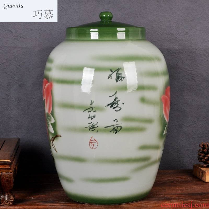 Qiao mu jingdezhen ceramic the packed tea cake ricer box water tanks of oil cylinder cylinder barrel rice jar with cover seal storage tank is moistureproof