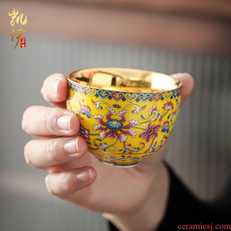 Colored enamel gold palm cup thick bottom sample tea cup tea master cup tea cup jinbei jingdezhen ceramic cups
