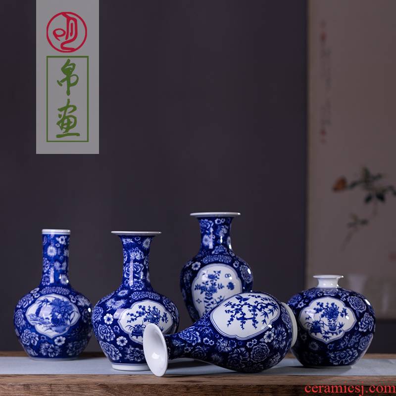 Jingdezhen blue and white flower porcelain porcelain vase archaize sitting room of Chinese style household flower arranging TV ark adornment furnishing articles
