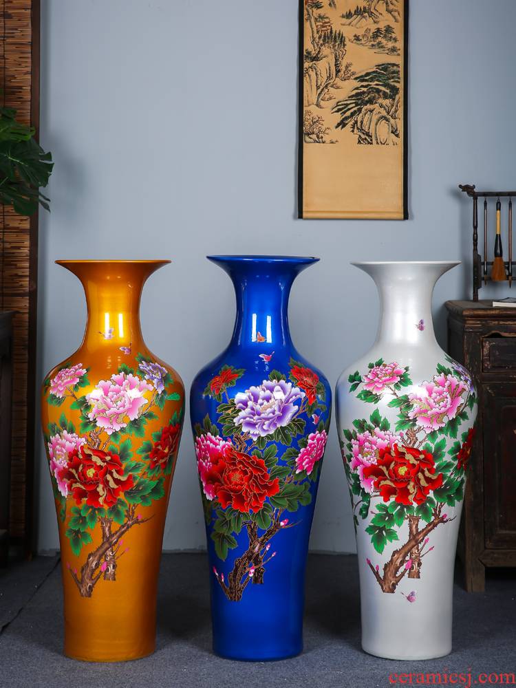 Jingdezhen ceramics glaze peony of large crystal vase Chinese style hotel home furnishing articles sitting room adornment