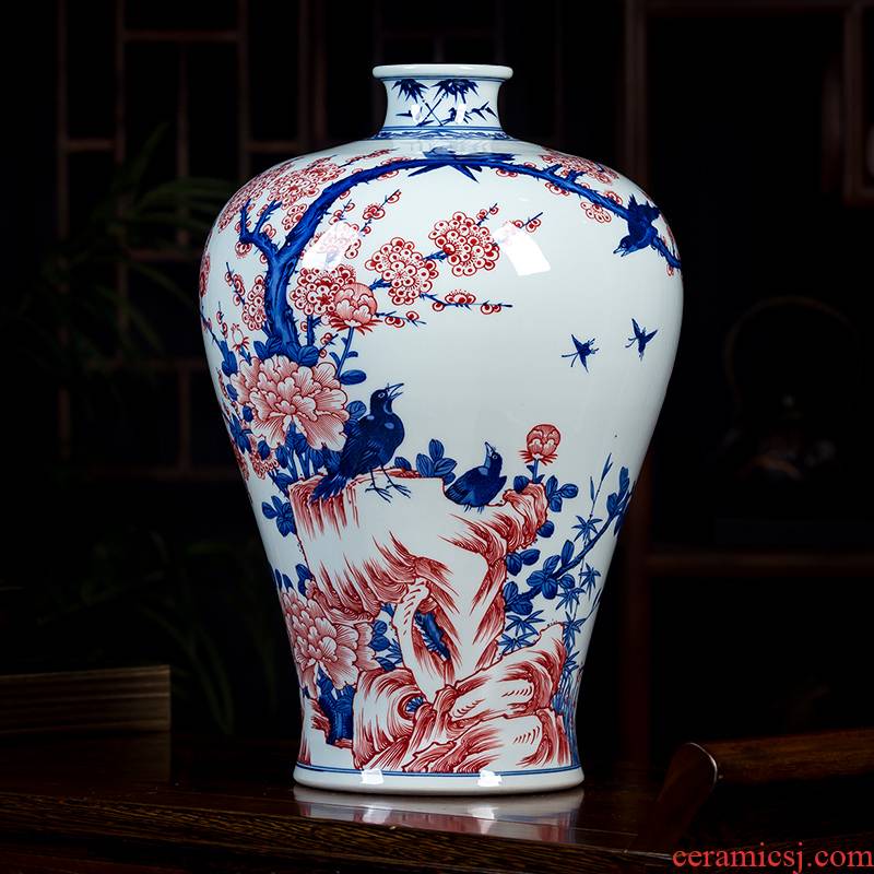 Hand - made name plum flower vase of blue and white porcelain of jingdezhen ceramics name plum bottle of flower arrangement sitting room adornment of Chinese style household furnishing articles