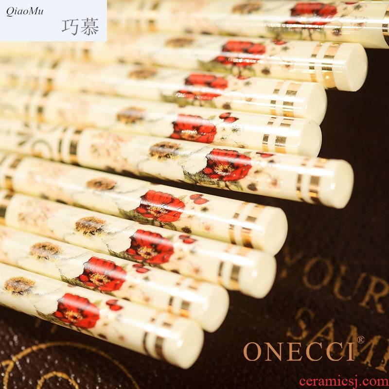 Qiao mu European - style suit household vintage ivory yellow ipads porcelain ceramic chopsticks 10 pairs of family Qiao longed for a wedding gift