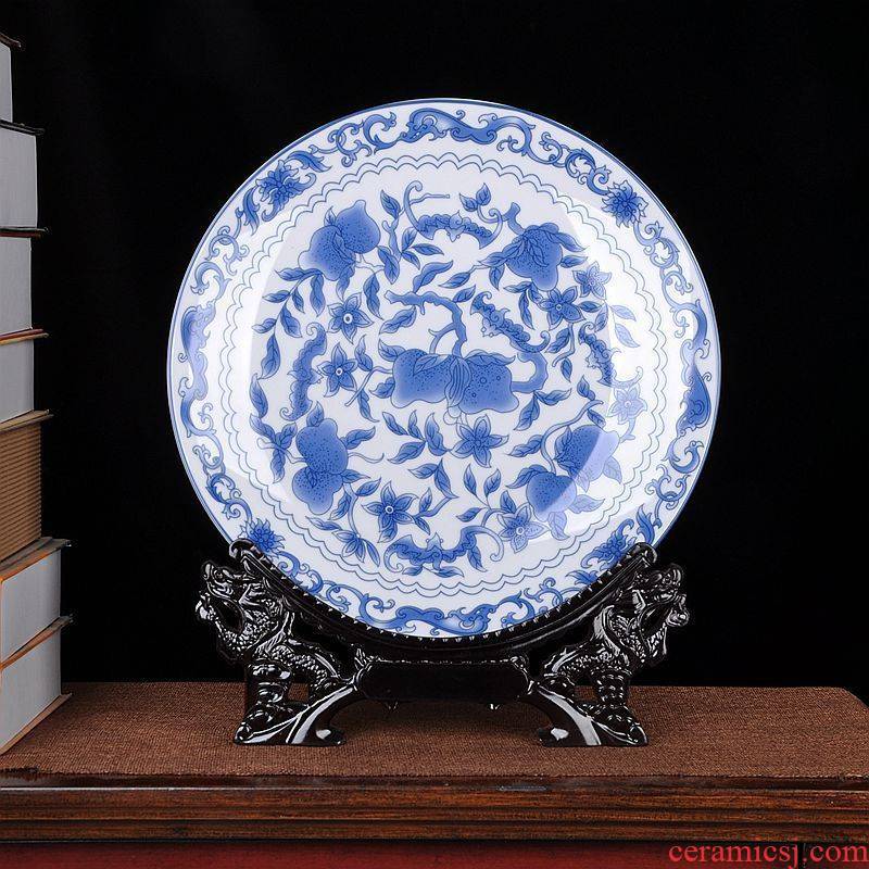 The sitting room of Chinese style household art of jingdezhen ceramics plate QingHuaPan craft supplies creative gifts furnishing articles