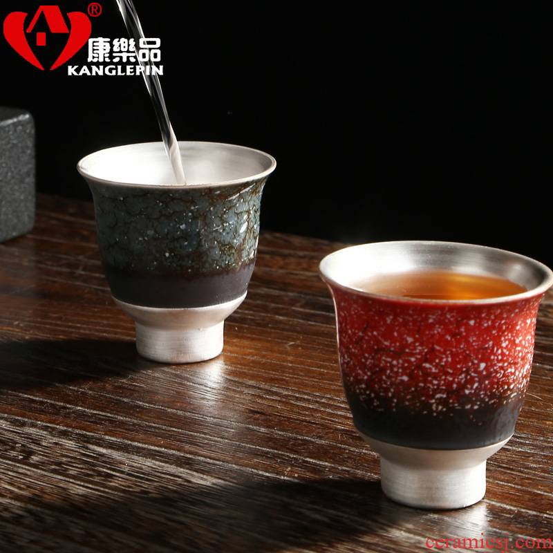 Recreational product kung fu tea set 999 silver tea silver cups ceramic masters cup by hand with silver tea sample tea cup
