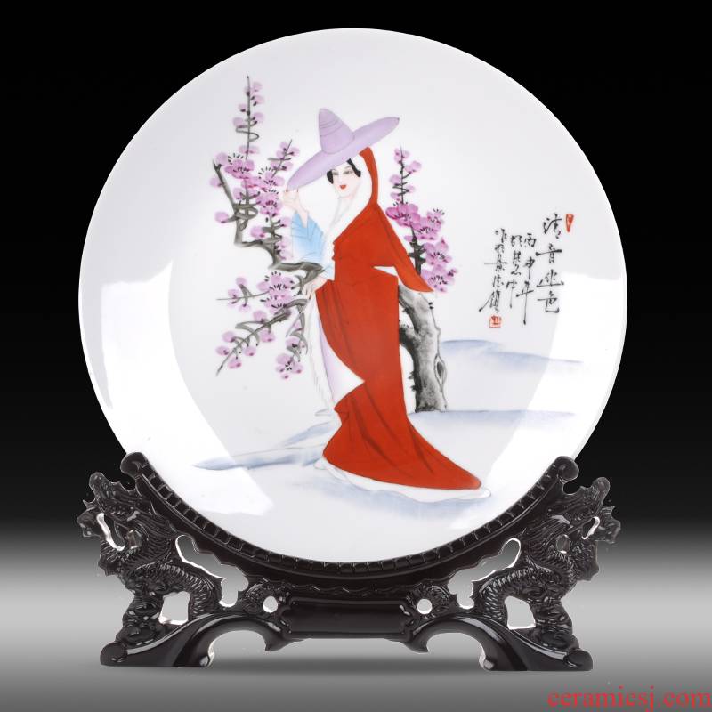 Jingdezhen ceramics sits hang dish contributor deep and remote color plate sitting room decoration plate of new Chinese style adornment desktop furnishing articles