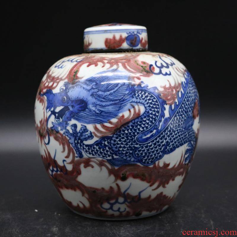 The Qing qianlong hand - made of blue and white flower dragon flying through the clouds, cover pot of old goods collecting antique porcelain Dong Wen play home furnishing articles