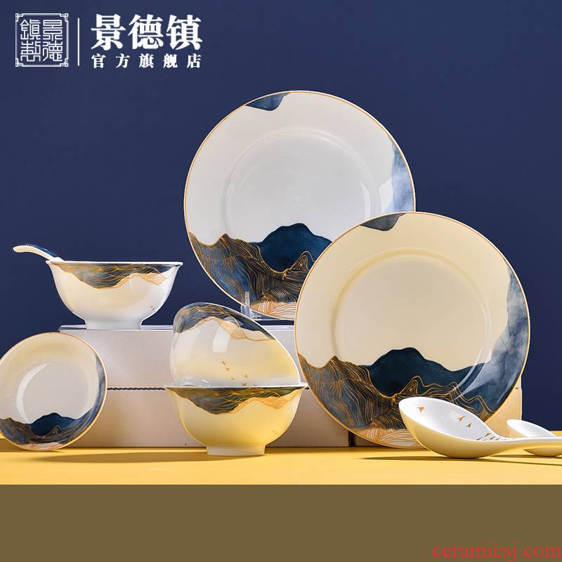 Jingdezhen flagship store ceramic tableware suit 0 gift the gift boxes of household to eat bread and butter of a complete set of high temperature porcelain