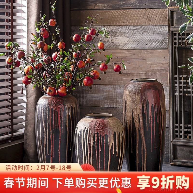 New Chinese style ceramic glaze zen flow big vase furnishing articles creative flower arranging retro sitting room decorative POTS do old literature and art