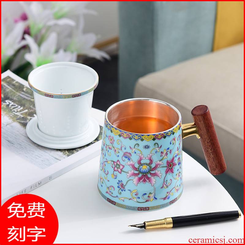 Jingdezhen colored enamel cup silver cup 999 sterling silver tea cups male ms office separation filter cup