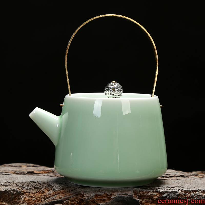 Celadon ceramic teapot kung fu tea set little teapot name plum green powder green teapot small single girder pot teapot