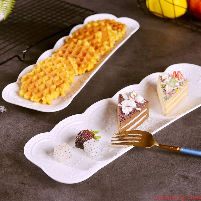 Jingdezhen glaze color 14 inches anaglyph ceramic rectangular plate under creative sushi dishes sweet fruit salad dishes
