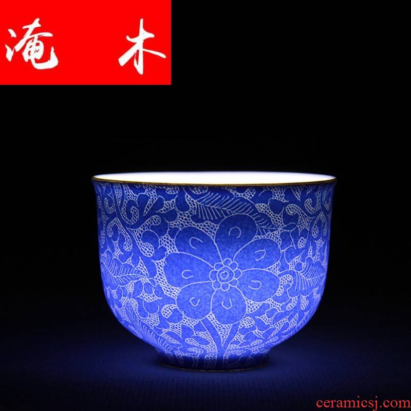 Flooded the wood post manual pick flowers famille rose porcelain heart cup tea kungfu tea cup single glaze sample tea cup