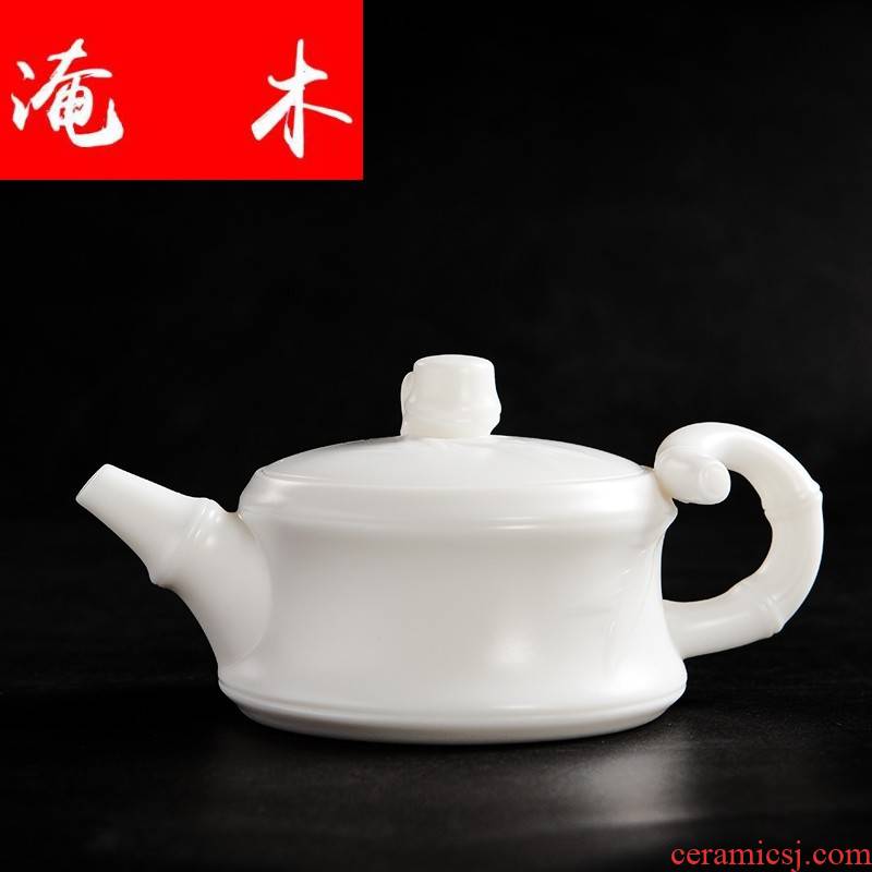 Submerged wood high white porcelain teapot bamboo suet jade porcelain teapot ceramics single pot of kung fu tea set white belt filter hole