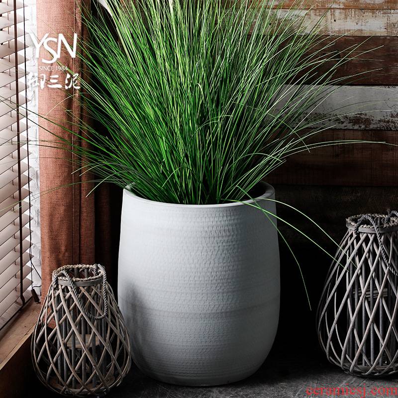 Indoor plant decoration cylinder Nordic flowerpot I and contracted vase imitation ceramic cement color green, the plants hydroponics large diameter