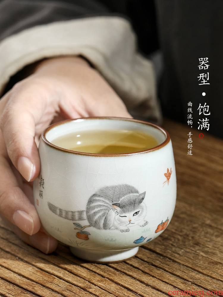 Jingdezhen hand - made master cup cup pure manual your up ceramic sample tea cup single cup from the cat for a cup of tea