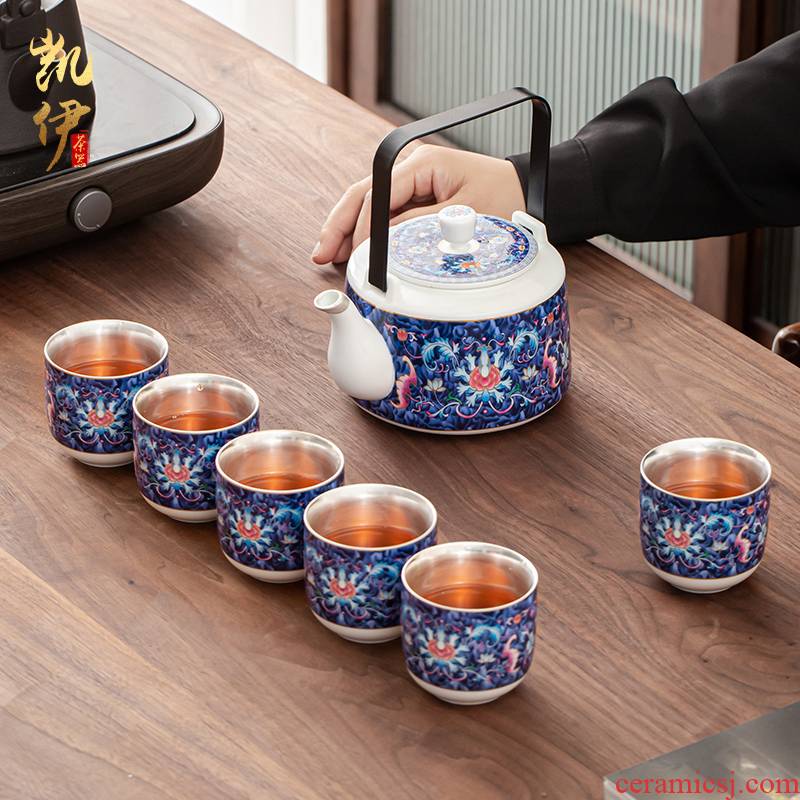 Pure color enamel trail pot coppering. As silver tea set large capacity girder silver pot of jingdezhen ceramic tea cups