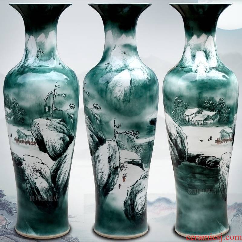 Jingdezhen hand - made the sitting room of modern Chinese landscape painting of large vase household ceramics furnishing articles hotel decoration