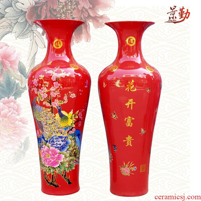 091 jingdezhen ceramic blooming flowers sitting room of large vase household KTV decorating a wedding gift