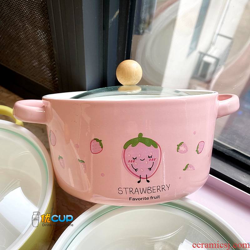 Korean lovely ceramic terms rainbow such as bowl with cover girl heart strawberry but avocado ear soup bowl salad bowl students home