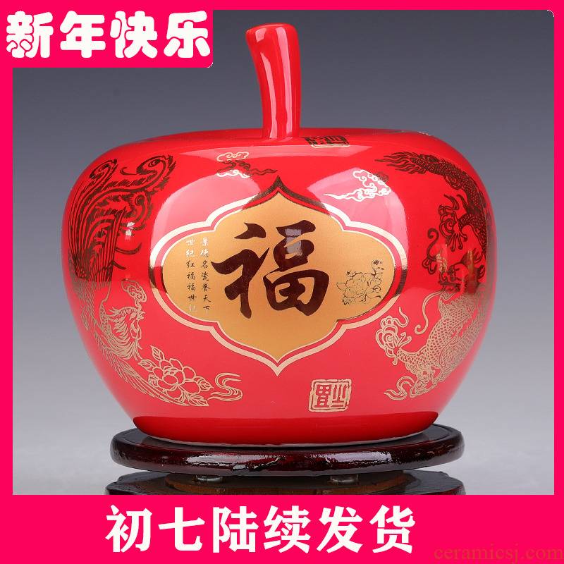 Jingdezhen ceramic Chinese red small place marriage red apple porch decoration decoration ideas sitting room crafts