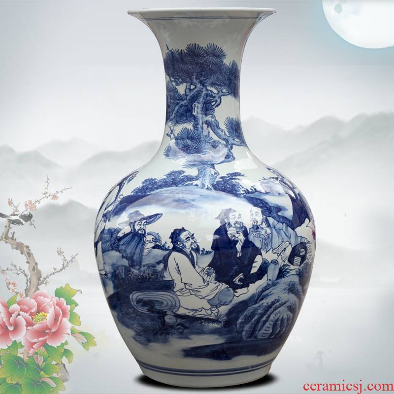 Jingdezhen blue and white porcelain hand - drawn characters home sitting room office study Chinese ceramics of large vases, furnishing articles