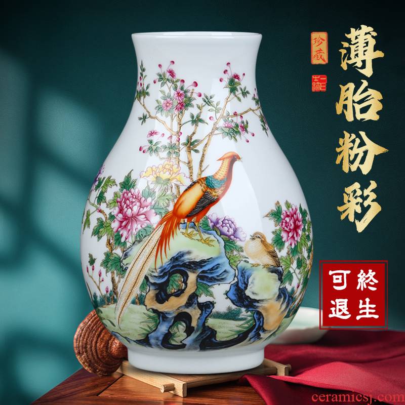 Jingdezhen ceramic vase famille rose flower arranging flowers, Chinese style household adornment porcelain home sitting room desktop furnishing articles