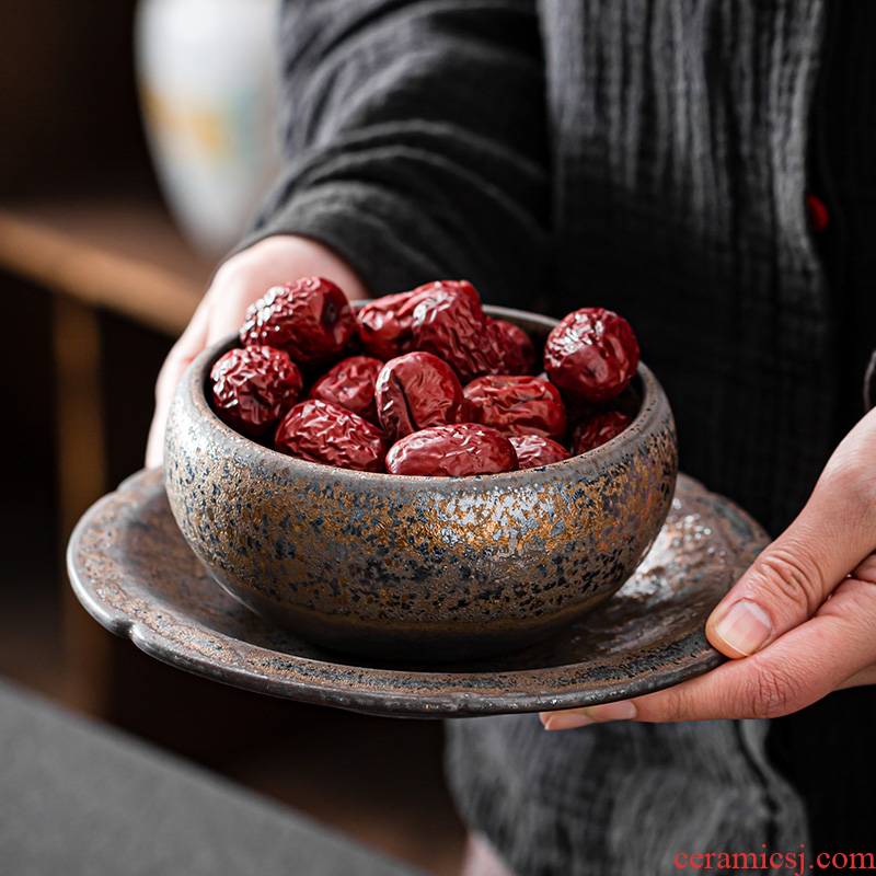 Japanese checking coarse pottery bowl of Japanese compote ceramic bowl contracted little snacks the nut bowl of restoring ancient ways of household fruit bowl