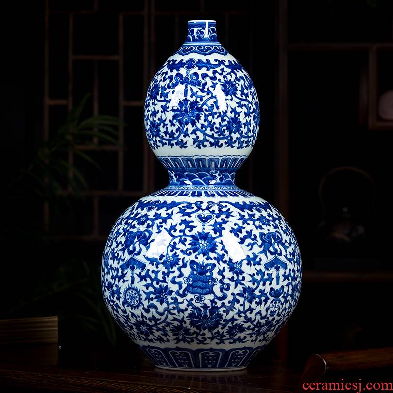 Jingdezhen ceramics archaize qianlong vase hand - made gourd bottle of blue and white porcelain vases TV ark place decoration