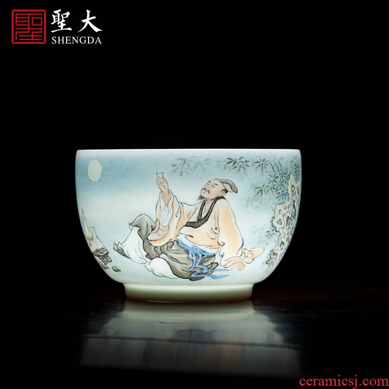 Holy big cup sample tea cup hand - made ceramic kung fu new see colour character master cup all hand jingdezhen tea cup