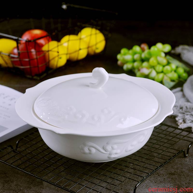 Household under the glaze see colour xiangyun ipads porcelain soup pot creative design large soup basin ceramic bowl with a lid can match the big spoon