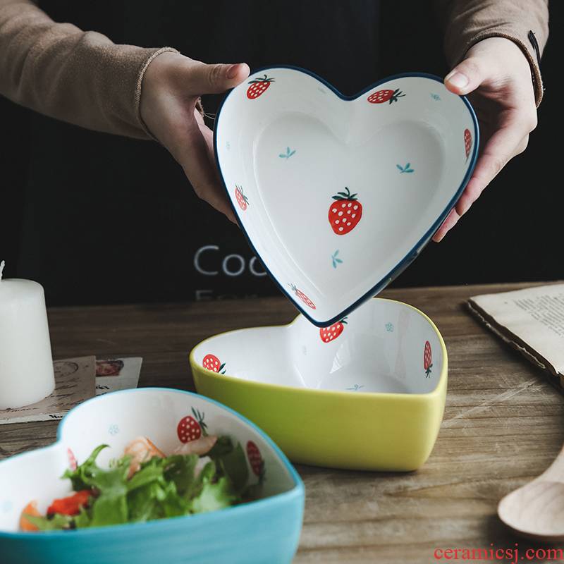Move contracted creative hand - made ceramic strawberry girl heart lace to use pudding dessert fruit salad bowl bowl of northern Europe