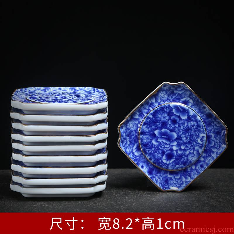 Blue and white porcelain coarse pottery teacup pad small butterfly saucer insulation pad bearing cup pot pot pad kung fu tea tea accessories