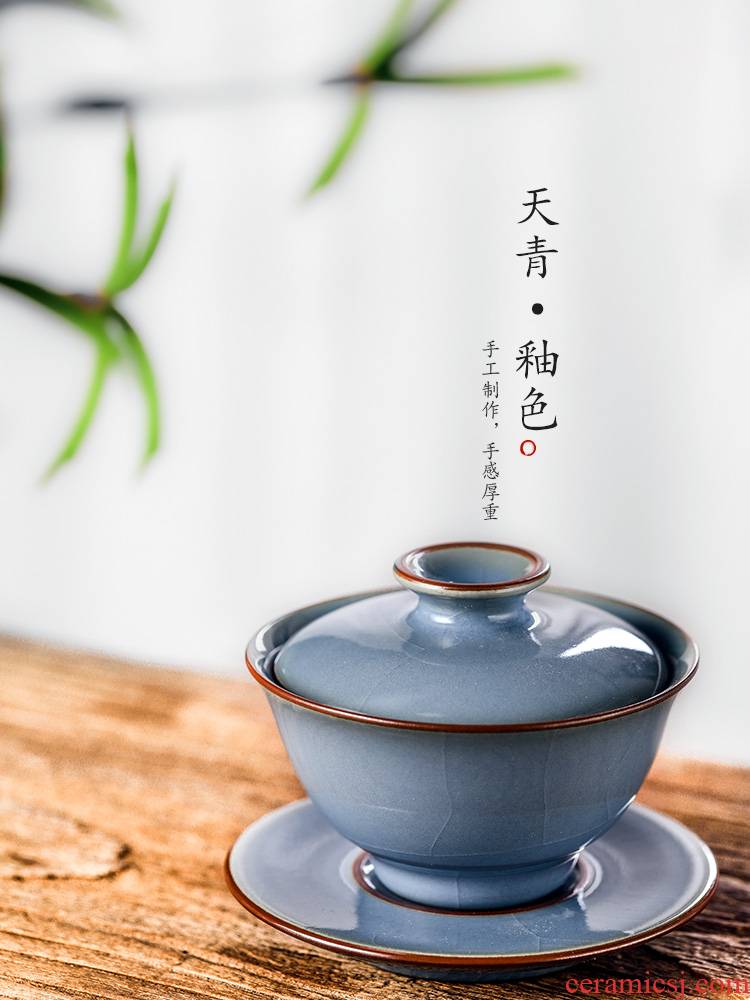 Jingdezhen tea set three just tureen tea cups large pure manual not hot from the azure glaze teacup