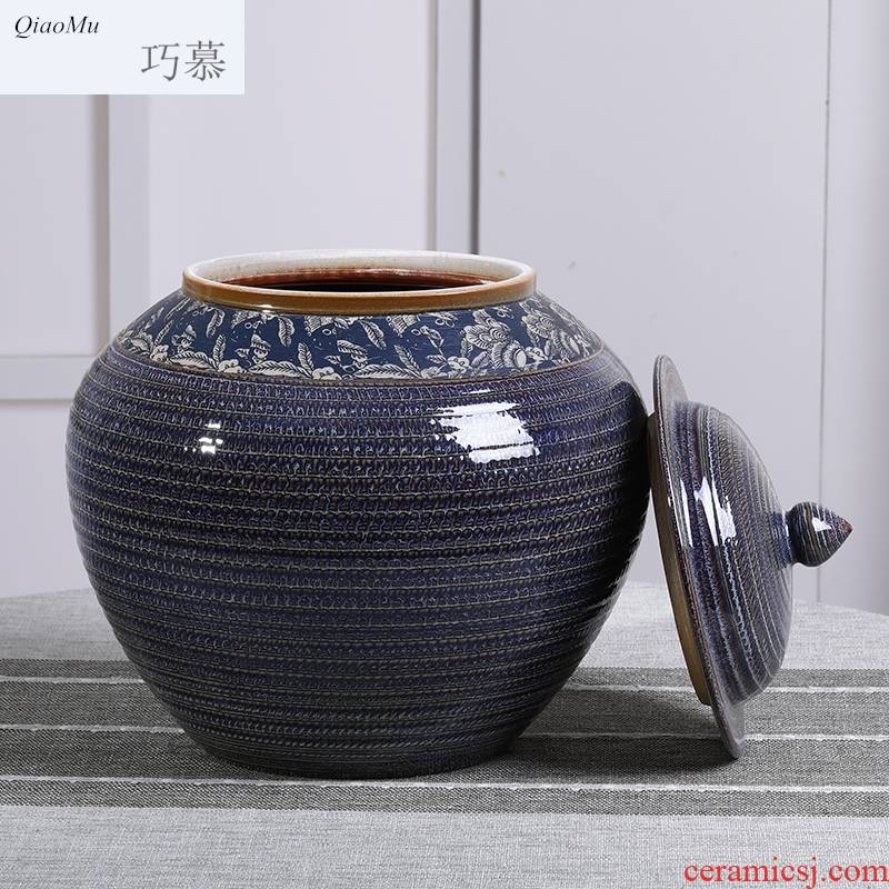 Qiao mu barrel ceramics with cover household jingdezhen up 50 kg 100 jins seal large capacity storage tank