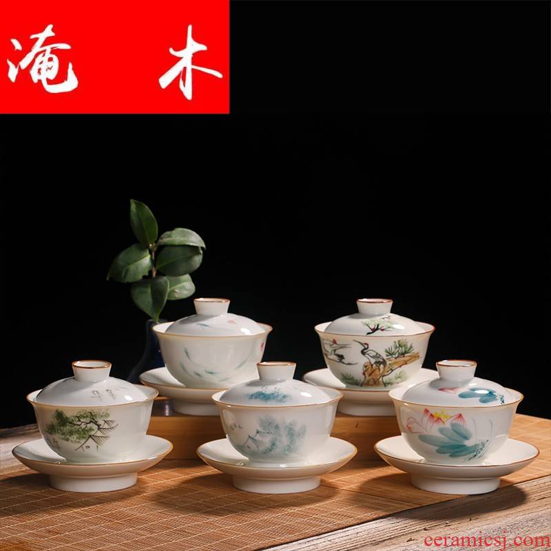 Submerged wood notes tureen large spill jingdezhen ceramic tea cup tea bowl hand - made pastel fat white three bowls