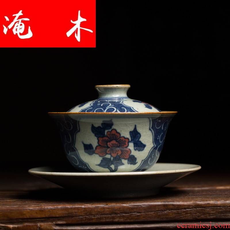 Submerged wood jingdezhen blue and white tureen large youligong hand - made tureen tea bowl cover glass ceramic kunfu tea cups