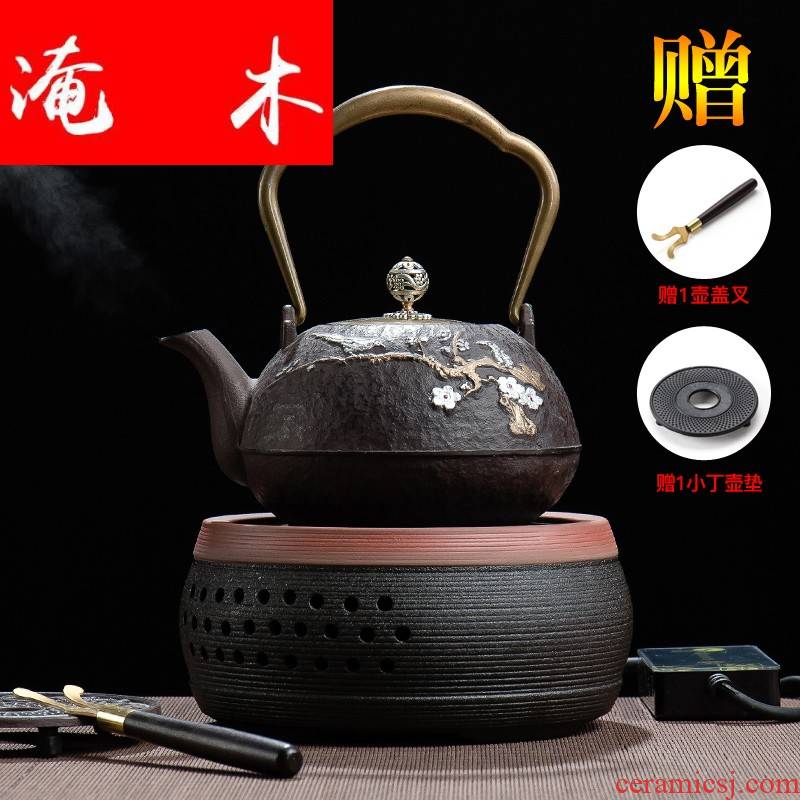 Flooded wooden household cast iron teapot electric burn blisters TaoLu kettle boiling tea ware ceramic tea set of girder pot
