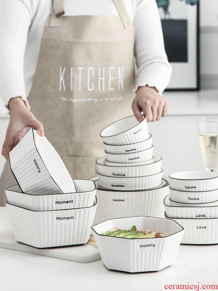 Creative ceramic eat bowl individual household salad bowl large dishes portfolio web celebrity ins Nordic cutlery sets