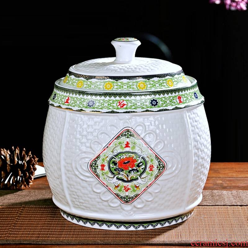 Qiao mu ceramic barrel rice bucket storage bins insect - resistant moistureproof with cover housewarming gift jingdezhen flour barrels of marriage