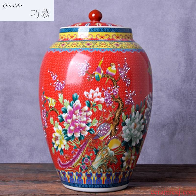 Qiao mu jingdezhen ceramic barrel ricer box 20 jins 30 jins with household moistureproof with cover cylinder cylinder storage tank surface of cylinder