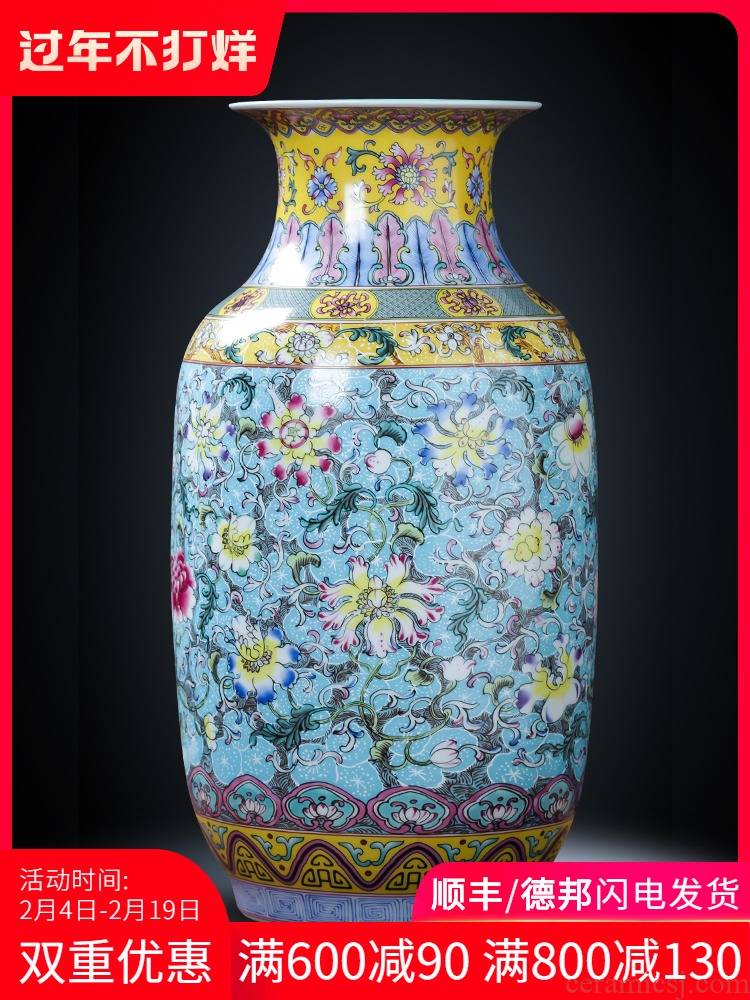 Jingdezhen ceramics colored enamel of large vase furnishing articles of new Chinese style flower arrangement sitting room TV ark, household act the role ofing is tasted