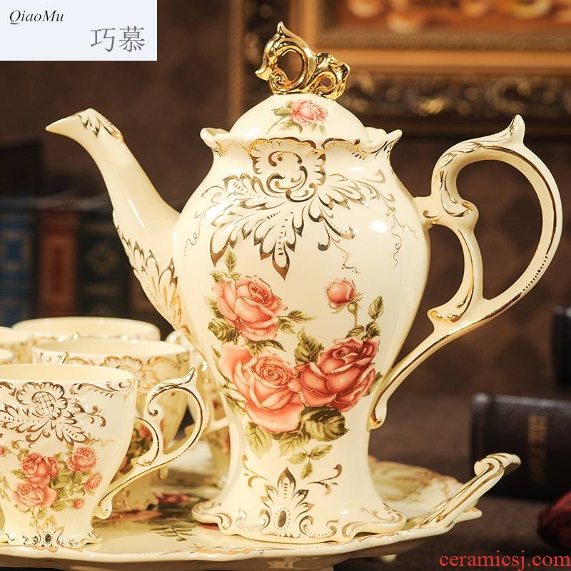 Qiao mu English afternoon tea coffee cup suit household contracted Europe type ceramic tea set with tray was I the teapot