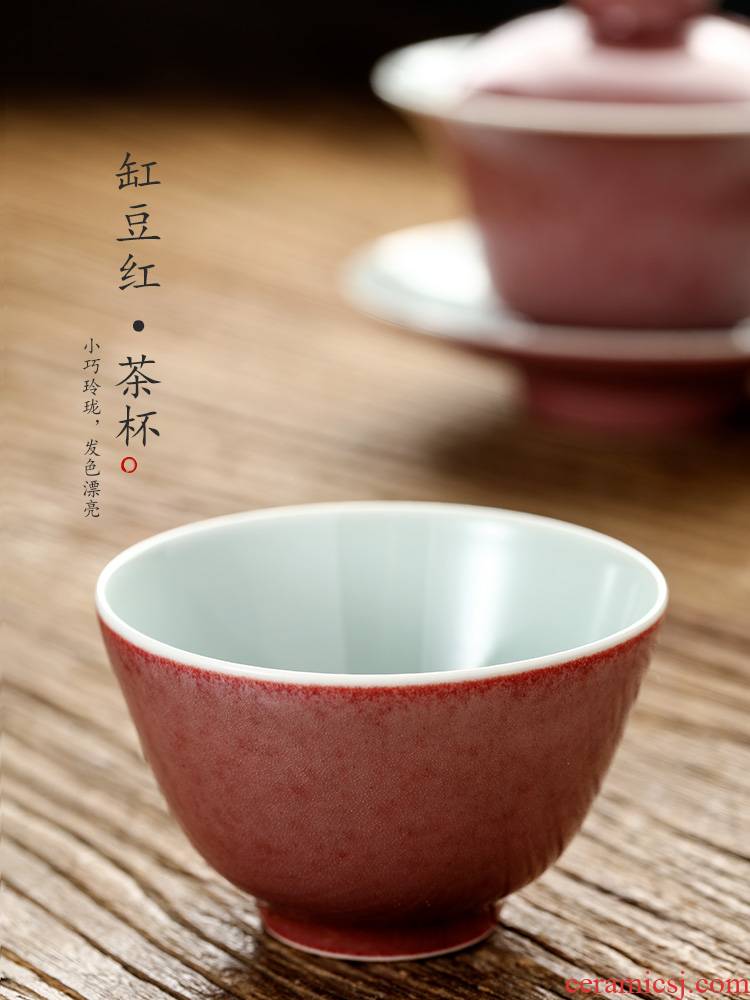 Pure manual cowpea red master cup single CPU jingdezhen ceramic cup sample tea cup glaze color is always single