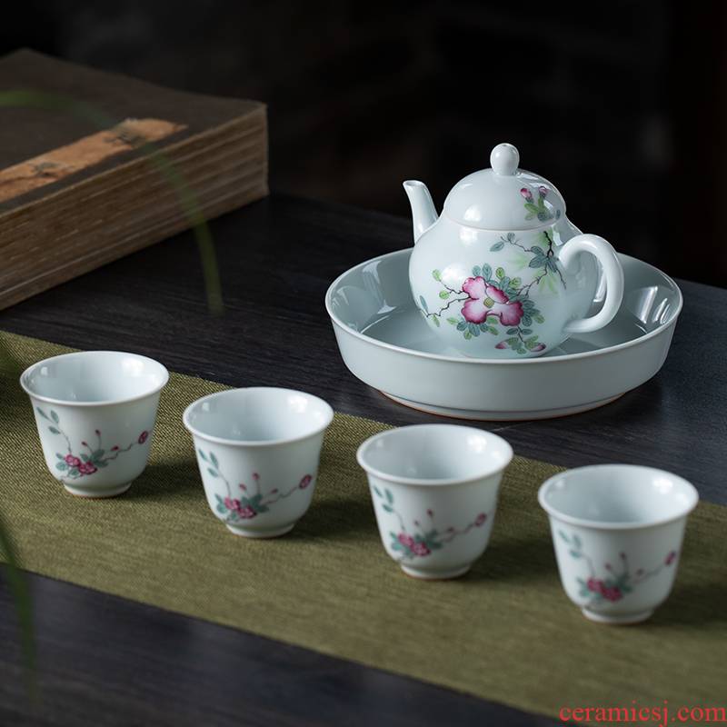 6 head hand - made tea set pastel kung fu tea set jingdezhen ceramic sample tea cup 1 tureen 6 set of tea cups