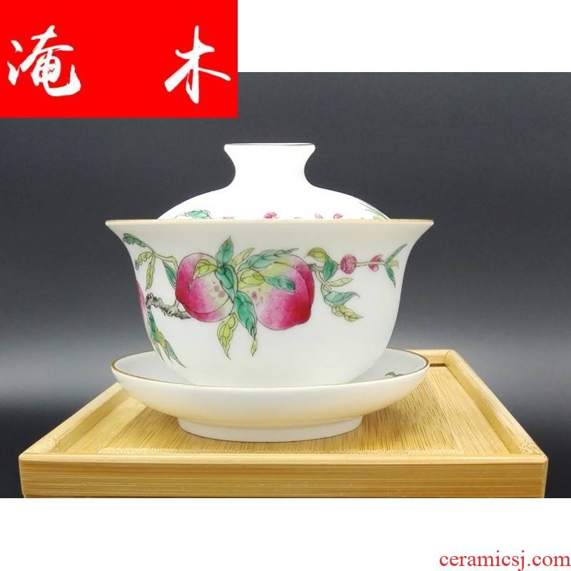 Flooded jingdezhen porcelain all hand empresa pastel peach wood grain three to live long and proper tureen sample tea cup high - grade tea