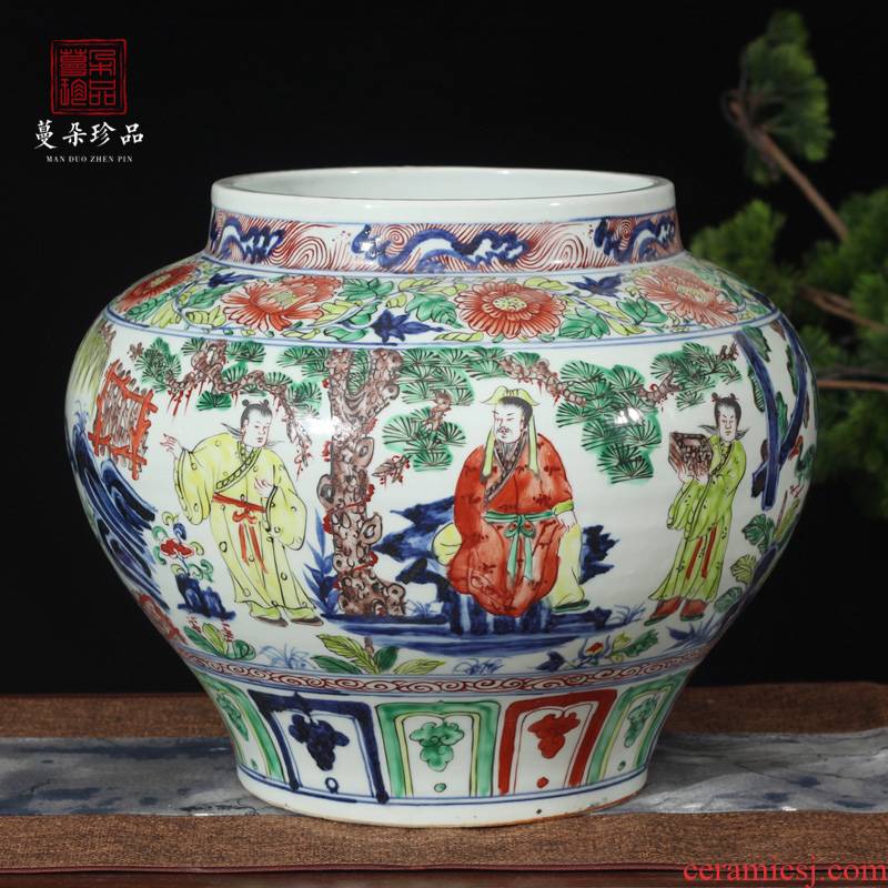 Jingdezhen water - wave imitation yuan colorful porcelain jar fill color porcelain imitation yuanta ancient pot of three wang zhaojun