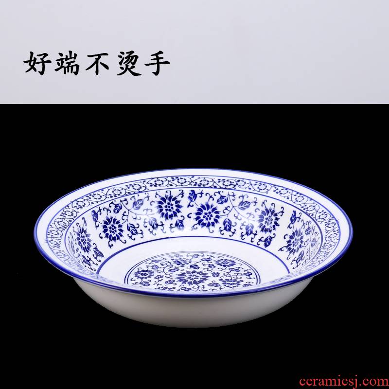 Put the lotus flower blue and white porcelain bowl household boiled fish bowl bowl hotel pickled fish pot of boiled meat dish bowl