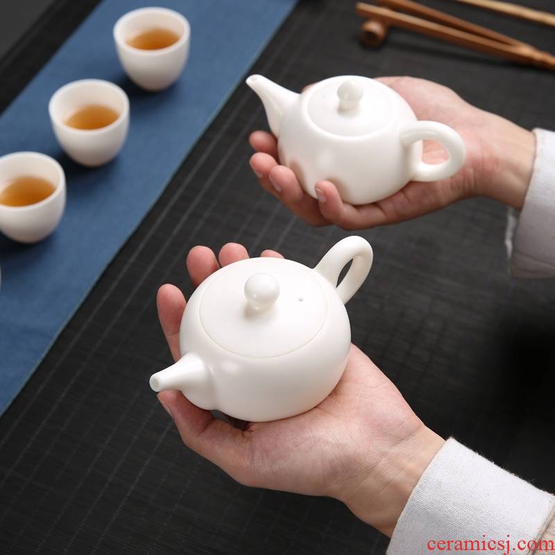 Qiao mu dehua white porcelain ceramic teapot single pot kung fu tea set domestic ivory white jade porcelain teapot high pot by hand