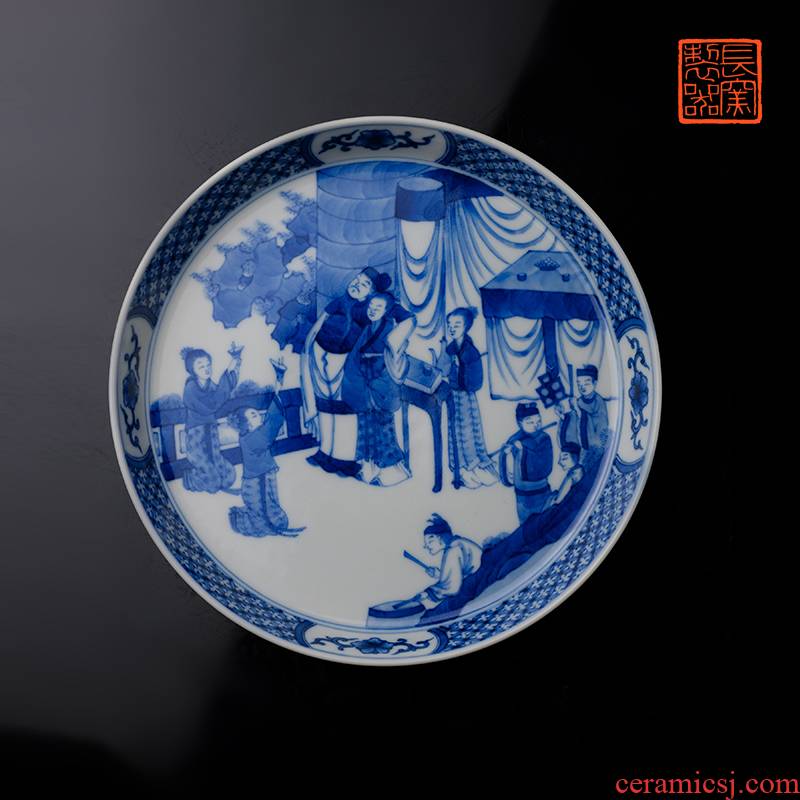 Jack hand - made long up pot bearing jingdezhen blue and white birthday grain pure manual archaize ceramic tea tray tea set