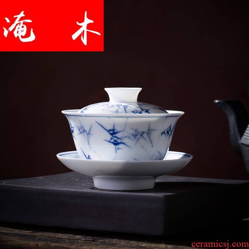 Submerged wood tureen hand - made of blue and white porcelain cups do only three cups of tea bowl of jingdezhen kung fu tea set by hand